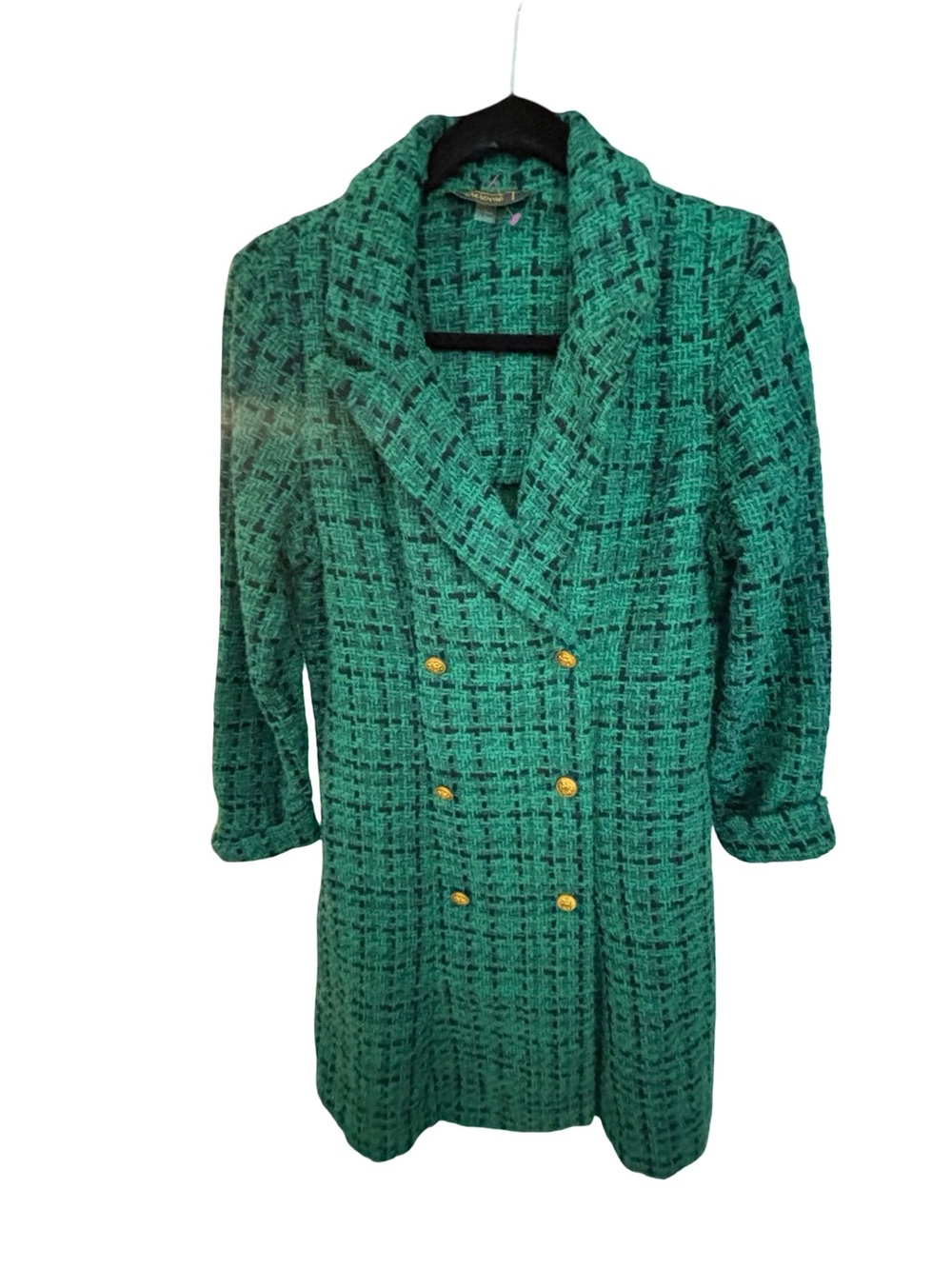 Green Tweed Double-Breasted Dark Academia 90’s Blazer Coat Gold Buttons Size 8
